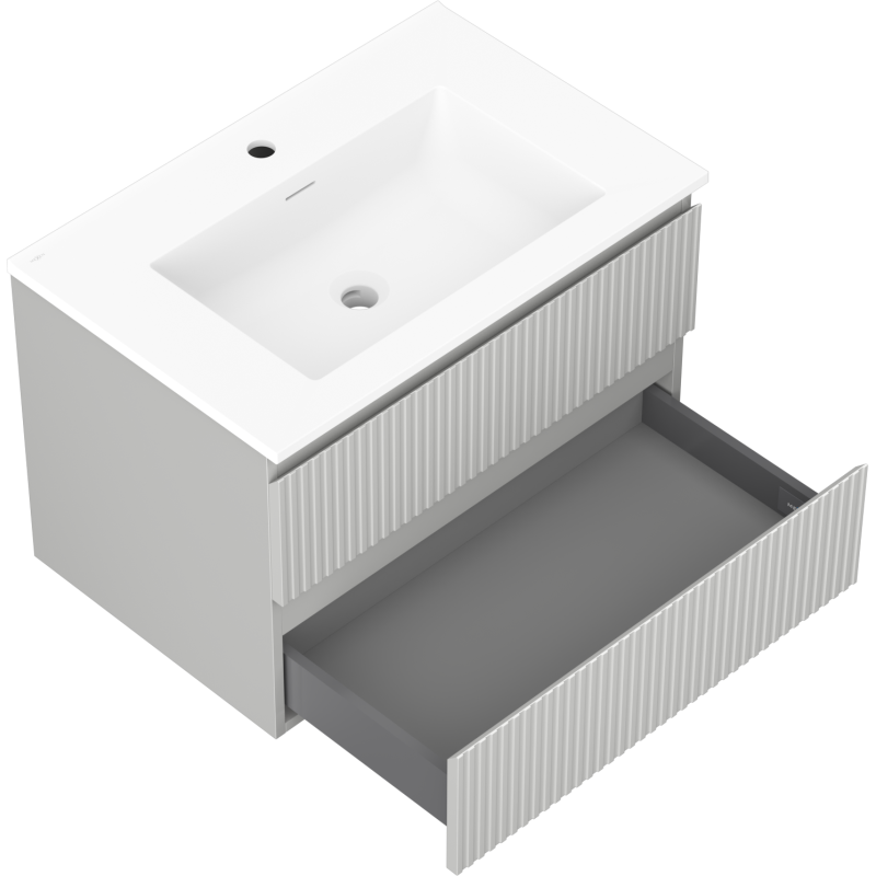 Mexen Rivel 70 cm Bathroom Cabinet with Otis Basin, 2 Drawers, Grooved, Grey Matte/White Matte - 91A20-07047-2-BFF62-W18M01