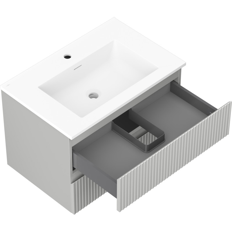 Mexen Rivel 70 cm bathroom cabinet with Otis sink, 2 drawers, grooved, gray matte/white matte - 91A20-07047-2-BFF62-W18M01