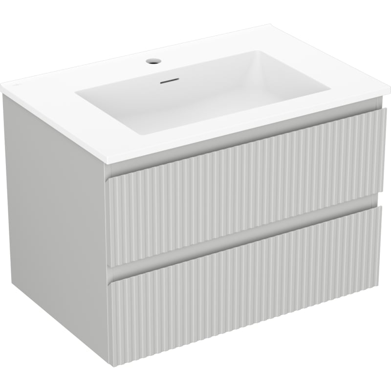Mexen Rivel 70 cm bathroom cabinet with Otis sink, 2 drawers, grooved, gray matte/white matte - 91A20-07047-2-BFF62-W18M01
