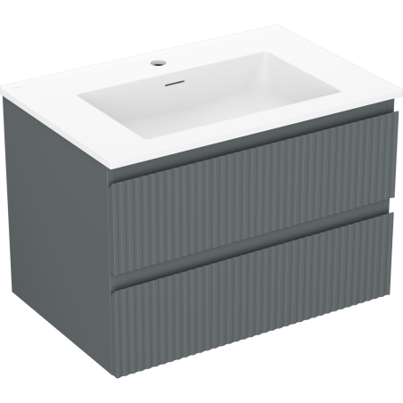 Mexen Rivel bathroom cabinet 70 cm with sink Otis, 2 drawers, fluted, graphite matte/white matte - 91A20-07047-2-BFF66-W18M0