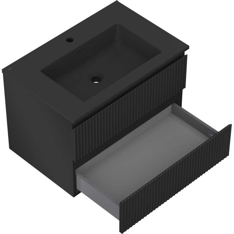 Mexen Rivel 70 cm Bathroom Cabinet with Otis Sink, 2 Drawers, Grooved, Black Matte - 91A20-07047-2-BFF71-W18M71