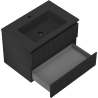 Mexen Rivel bathroom cabinet 70 cm with Otis washbasin, 2 drawers, grooved, matte black - 91A20-07047-2-BFF71-W18M71