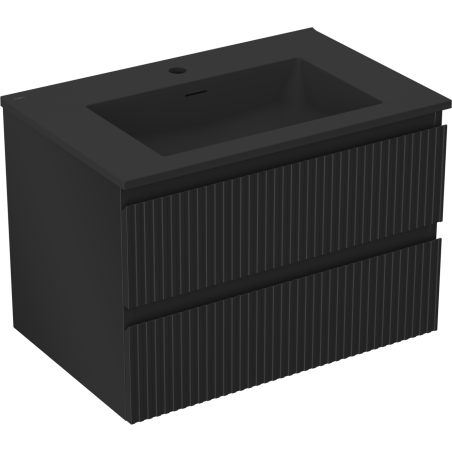 Mexen Rivel bathroom cabinet 70 cm with Otis washbasin, 2 drawers, grooved, matte black - 91A20-07047-2-BFF71-W18M71