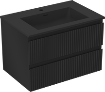 Mexen Rivel bathroom cabinet 70 cm with Otis washbasin, 2 drawers, grooved, matte black - 91A20-07047-2-BFF71-W18M71
