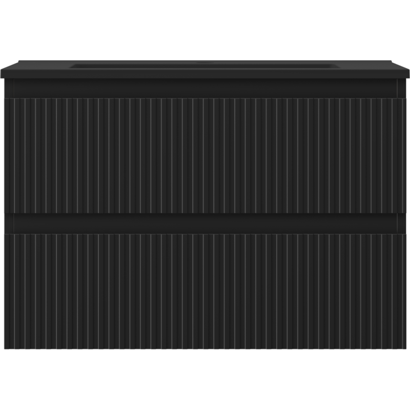 Mexen Rivel 70 cm Bathroom Cabinet with Otis Sink, 2 Drawers, Grooved, Black Matte - 91A20-07047-2-BFF71-W18M71