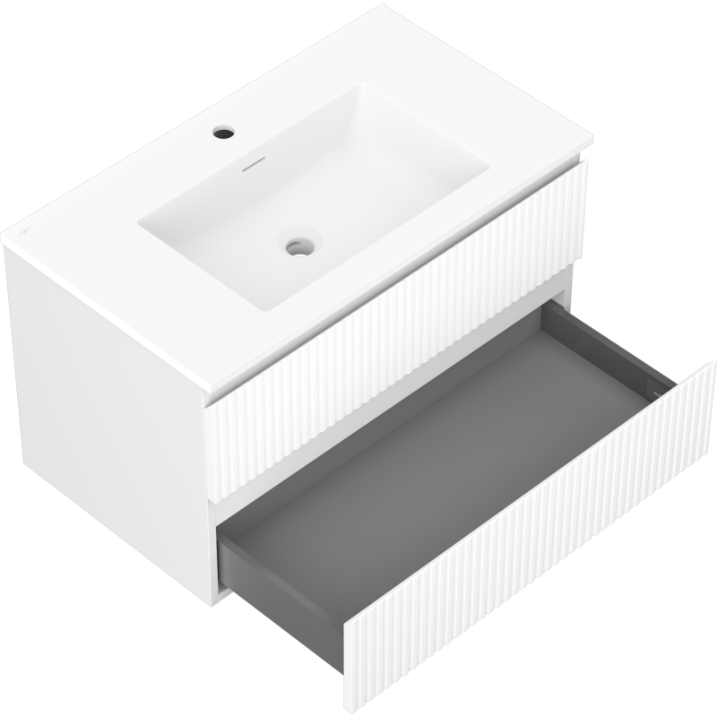 Mexen Rivel bathroom cabinet 80 cm with Otis washbasin, 2 drawers, fluted, white matte - 91A20-08047-2-BFF01-W18M01