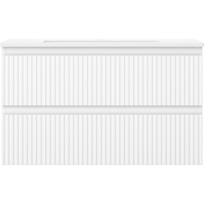 Mexen Rivel bathroom cabinet 80 cm with Otis washbasin, 2 drawers, fluted, white matte - 91A20-08047-2-BFF01-W18M01