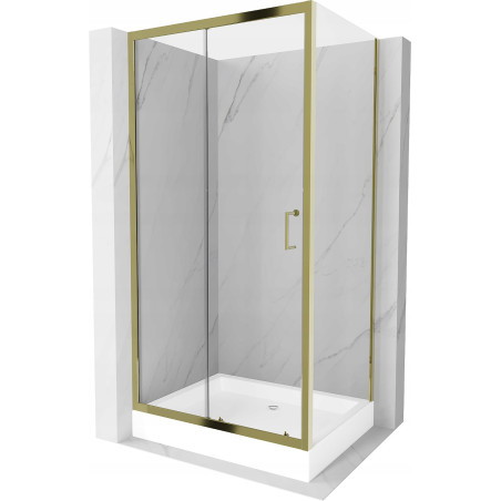 Mexen Apia sliding shower enclosure 120 x 90 cm, transparent, gold + Rio shower tray - 840-120-090-50-00-4510