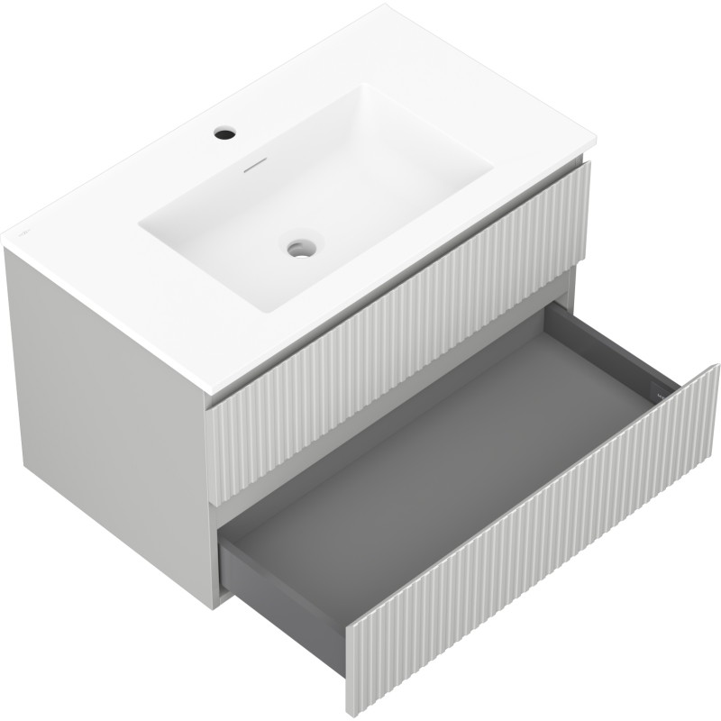 Mexen Rivel bathroom cabinet 80 cm with Otis sink, 2 drawers, grooved, gray matte/white matte - 91A20-08047-2-BFF62-W18M01