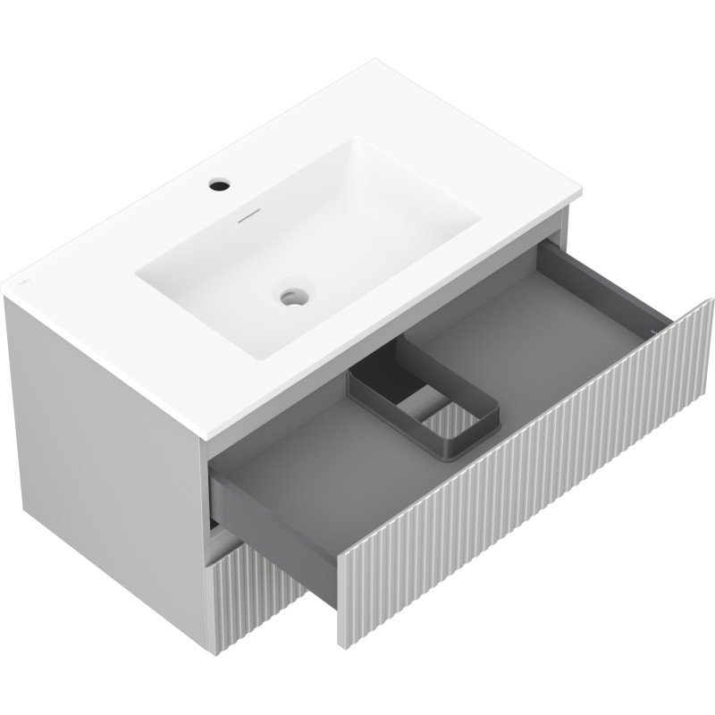 Mexen Rivel bathroom cabinet 80 cm with Otis sink, 2 drawers, grooved, gray matte/white matte - 91A20-08047-2-BFF62-W18M01