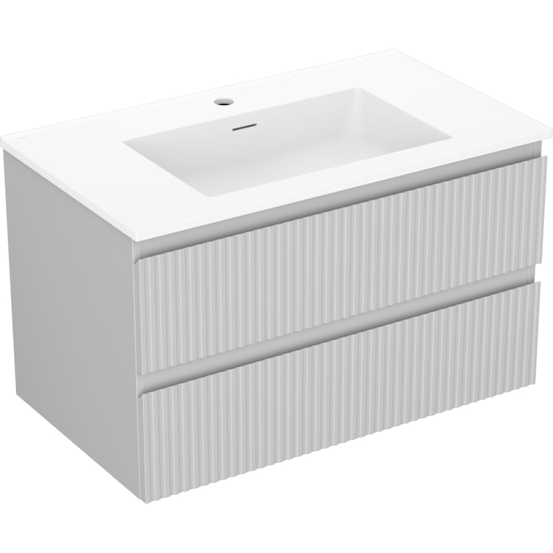 Mexen Rivel bathroom cabinet 80 cm with Otis sink, 2 drawers, grooved, gray matte/white matte - 91A20-08047-2-BFF62-W18M01