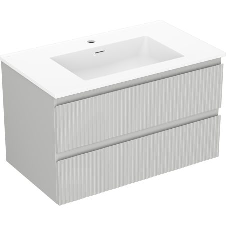 Mexen Rivel bathroom cabinet 80 cm with Otis washbasin, 2 drawers, fluted, grey matte/white matte - 91A20-08047-2-BFF62-W18M01