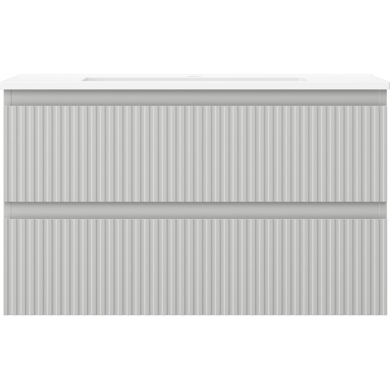 Mexen Rivel bathroom cabinet 80 cm with Otis sink, 2 drawers, grooved, gray matte/white matte - 91A20-08047-2-BFF62-W18M01