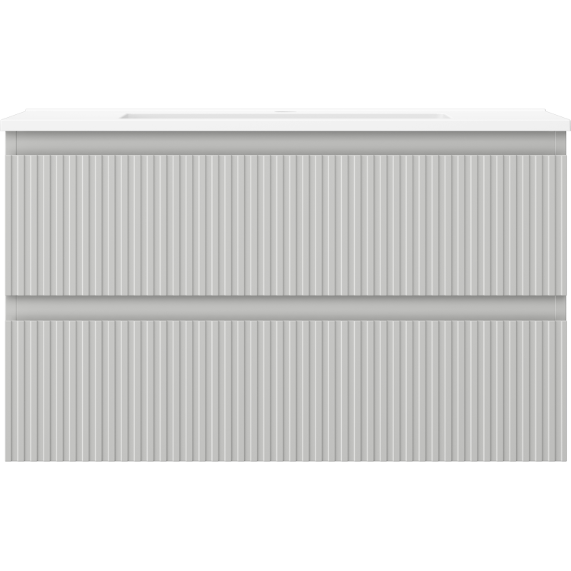 Mexen Rivel bathroom cabinet 80 cm with Otis washbasin, 2 drawers, fluted, grey matte/white matte - 91A20-08047-2-BFF62-W18M01