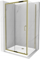 Mexen Apia sliding shower cabin 90 x 70 cm, transparent, gold + Flat shower tray, white - 840-090-070-50-00-4010G