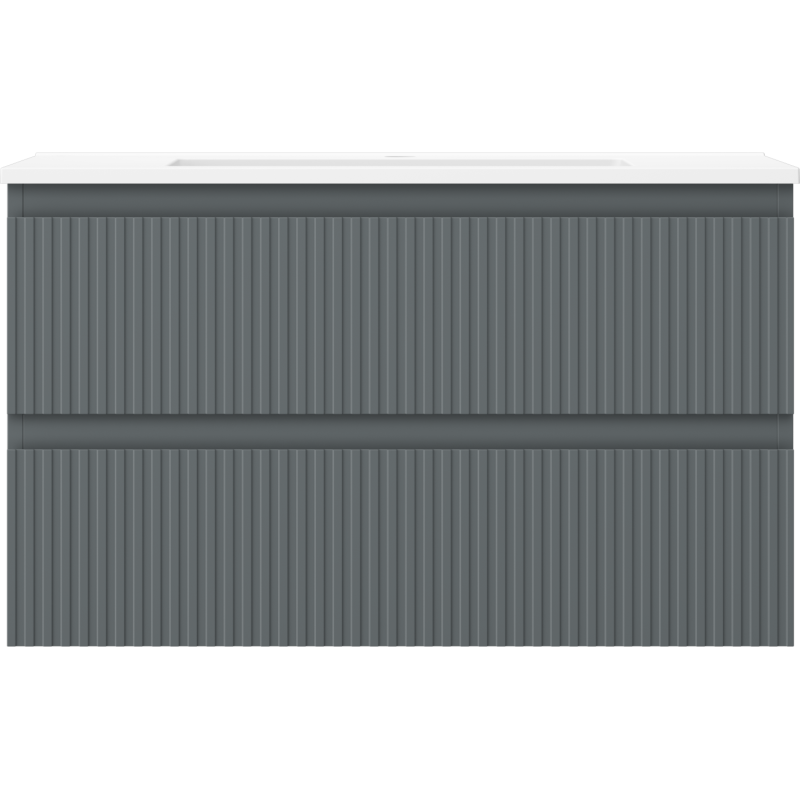 Mexen Rivel bathroom cabinet 80 cm with Otis sink, 2 drawers, grooved, matte graphite/matte white - 91A20-08047-2-BFF66-W18M0