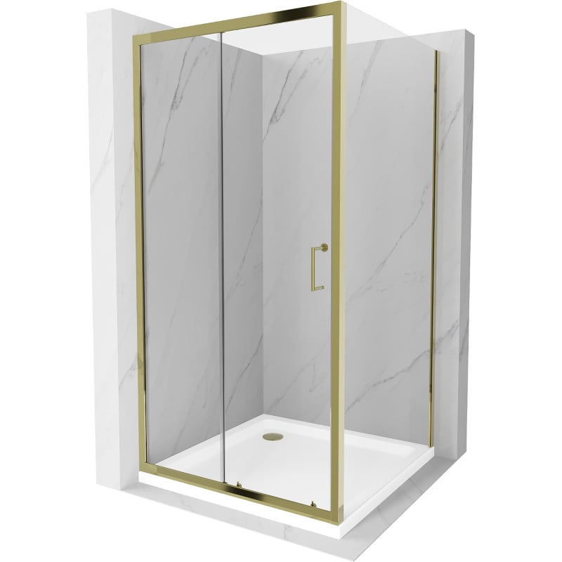 Mexen Apia sliding shower enclosure 90 x 90 cm, transparent, gold + Flat shower tray, white- 840-090-090-50-00-4010G