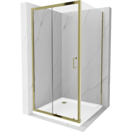 Mexen Apia sliding shower enclosure 90 x 90 cm, transparent, gold + Flat shower tray, white- 840-090-090-50-00-4010G