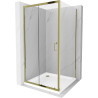 Mexen Apia sliding shower cabin 90 x 90 cm, transparent, gold + Flat shower tray, white - 840-090-090-50-00-4010G