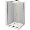 Mexen Apia sliding shower enclosure 90 x 90 cm, transparent, gold + Flat shower tray, white- 840-090-090-50-00-4010G