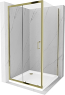 Mexen Apia sliding shower cabin 90 x 90 cm, transparent, gold + Flat shower tray, white - 840-090-090-50-00-4010G