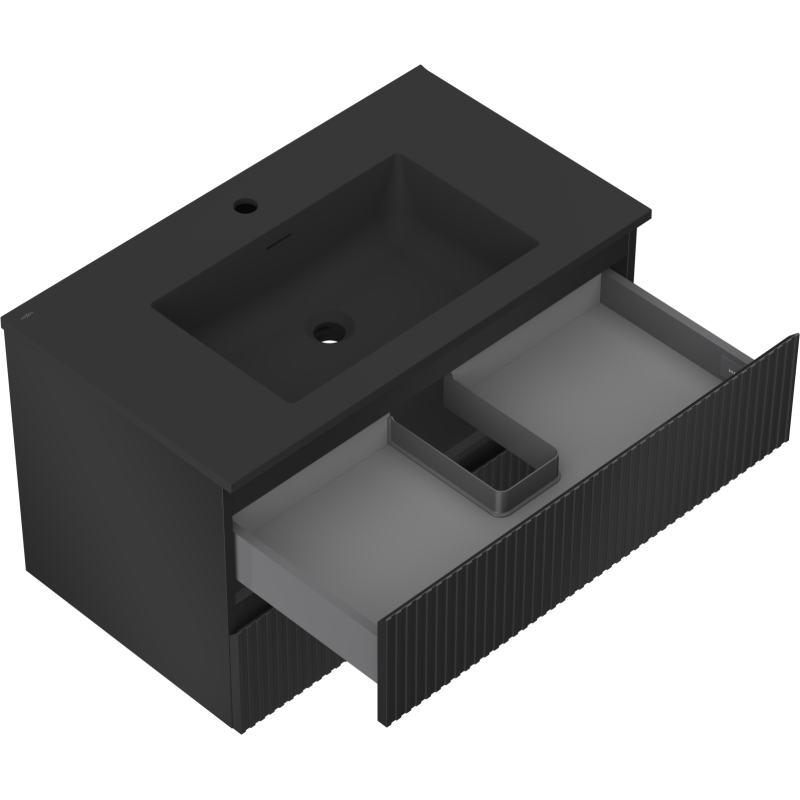 Mexen Rivel 80 cm Bathroom Cabinet with Otis Sink, 2 Drawers, Grooved, Matte Black - 91A20-08047-2-BFF71-W18M71