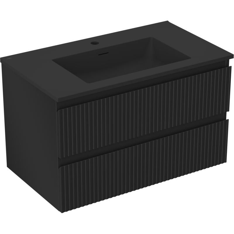 Mexen Rivel 80 cm Bathroom Cabinet with Otis Sink, 2 Drawers, Grooved, Matte Black - 91A20-08047-2-BFF71-W18M71