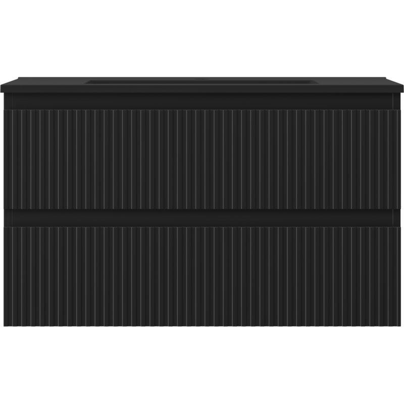 Mexen Rivel 80 cm Bathroom Cabinet with Otis Sink, 2 Drawers, Grooved, Matte Black - 91A20-08047-2-BFF71-W18M71