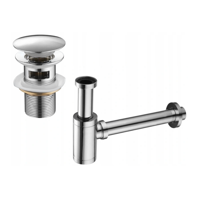 Mexen round washbasin siphon with a click-clack plug and overflow, Chrome - 7992050-00