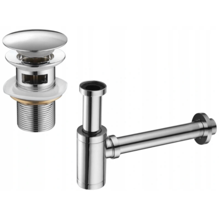 Mexen round washbasin siphon with a click-clack plug and overflow, Chrome - 7992050-00
