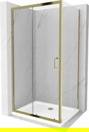 Mexen Apia 90 x 100 cm sliding shower enclosure, transparent, gold + Flat shower tray, white- 840-090-100-50-00-4010G