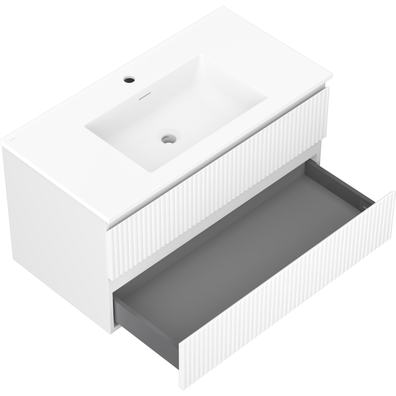 Mexen Rivel bathroom cabinet 90 cm with Otis sink, 2 drawers, grooved, white matte - 91A20-09047-2-BFF01-W18M01