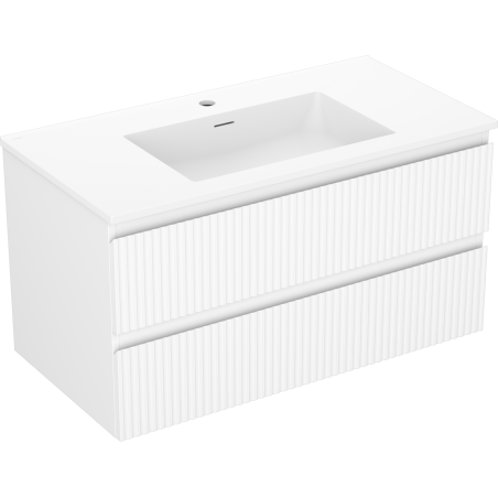 Mexen Rivel bathroom cabinet 90 cm with Otis sink, 2 drawers, grooved, white matte - 91A20-09047-2-BFF01-W18M01