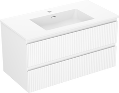 Mexen Rivel bathroom cabinet 90 cm with Otis washbasin, 2 drawers, fluted, white matte - 91A20-09047-2-BFF01-W18M01
