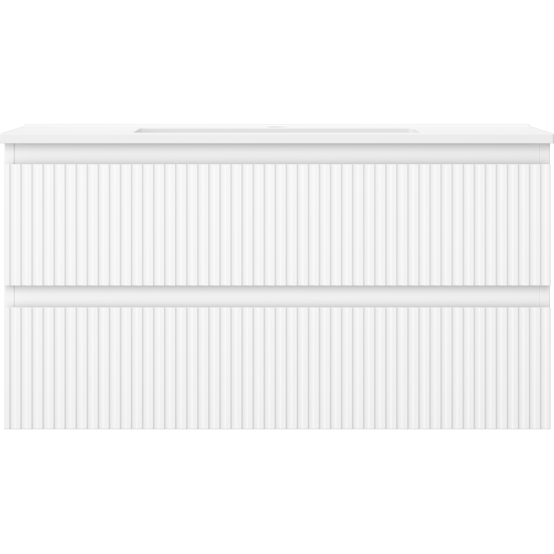 Mexen Rivel bathroom cabinet 90 cm with Otis sink, 2 drawers, grooved, white matte - 91A20-09047-2-BFF01-W18M01