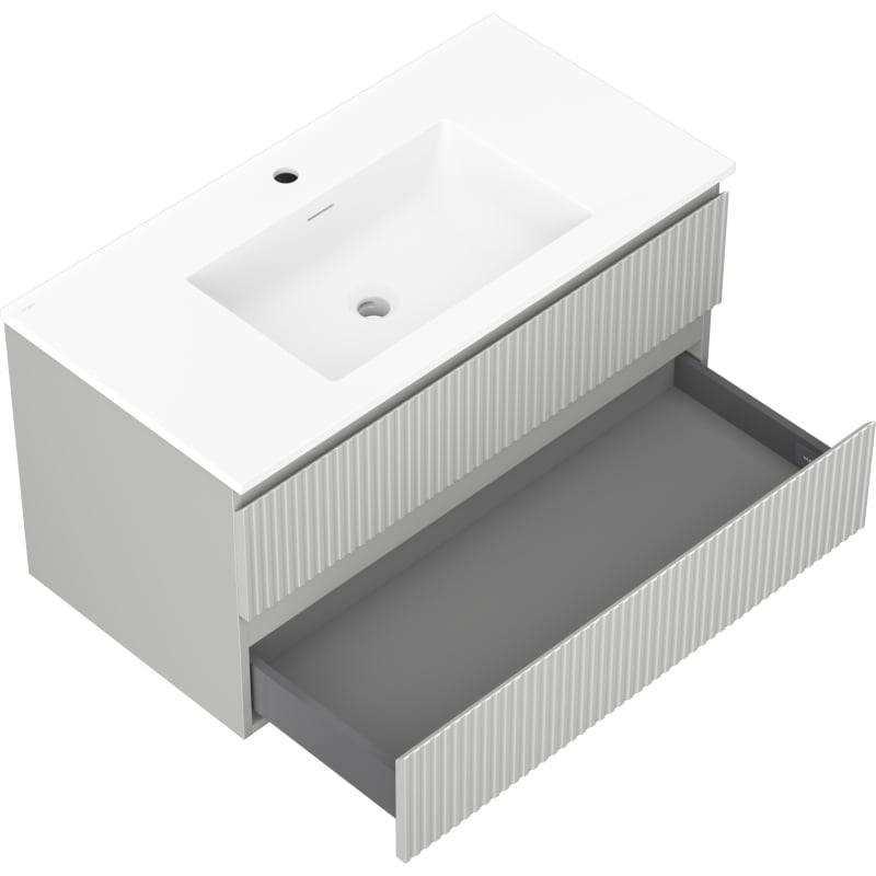 Mexen Rivel 90 cm bathroom cabinet with Otis sink, 2 drawers, grooved, gray matte/white matte - 91A20-09047-2-BFF62-W18M01