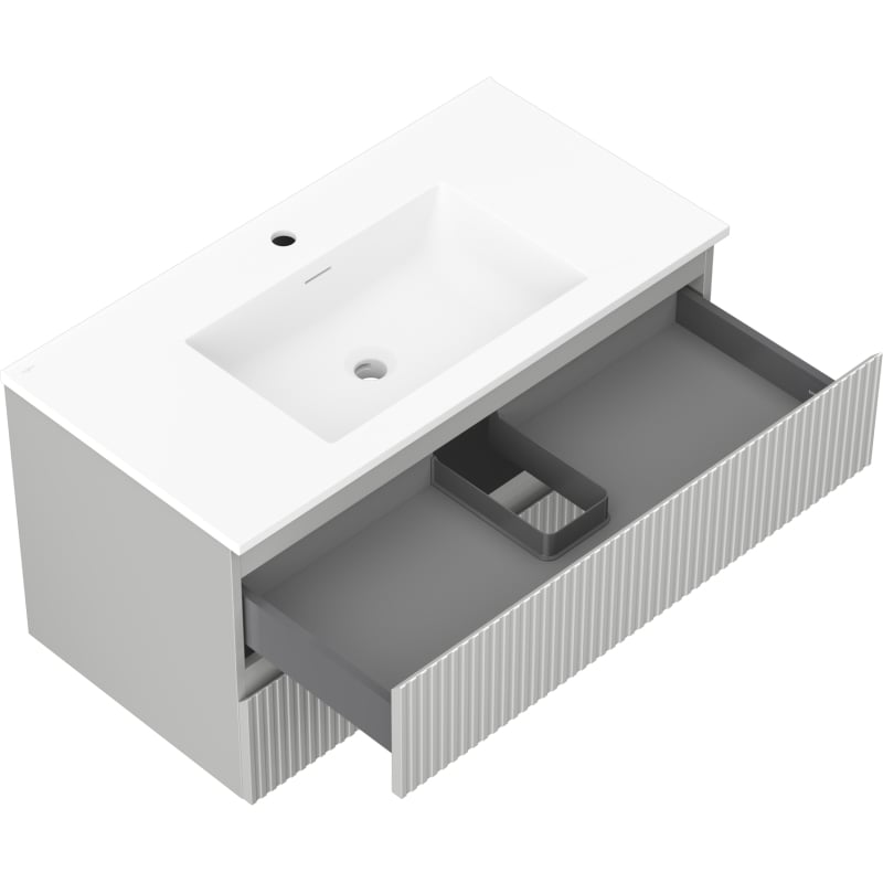 Mexen Rivel 90 cm bathroom cabinet with Otis sink, 2 drawers, grooved, gray matte/white matte - 91A20-09047-2-BFF62-W18M01