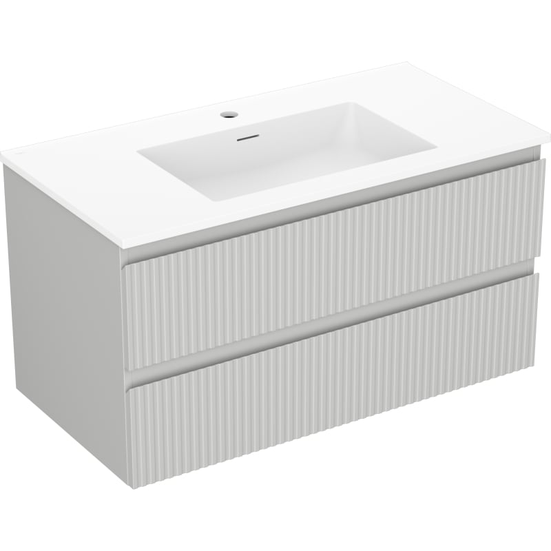 Mexen Rivel 90 cm bathroom cabinet with Otis sink, 2 drawers, grooved, gray matte/white matte - 91A20-09047-2-BFF62-W18M01