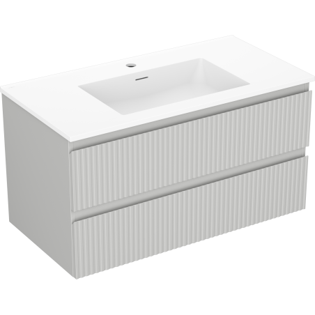 Mexen Rivel 90 cm bathroom cabinet with Otis sink, 2 drawers, grooved, gray matte/white matte - 91A20-09047-2-BFF62-W18M01