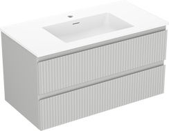 Mexen Rivel 90 cm bathroom cabinet with Otis sink, 2 drawers, grooved, gray matte/white matte - 91A20-09047-2-BFF62-W18M01
