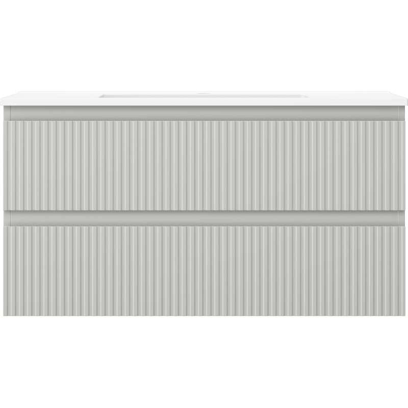 Mexen Rivel 90 cm bathroom cabinet with Otis sink, 2 drawers, grooved, gray matte/white matte - 91A20-09047-2-BFF62-W18M01