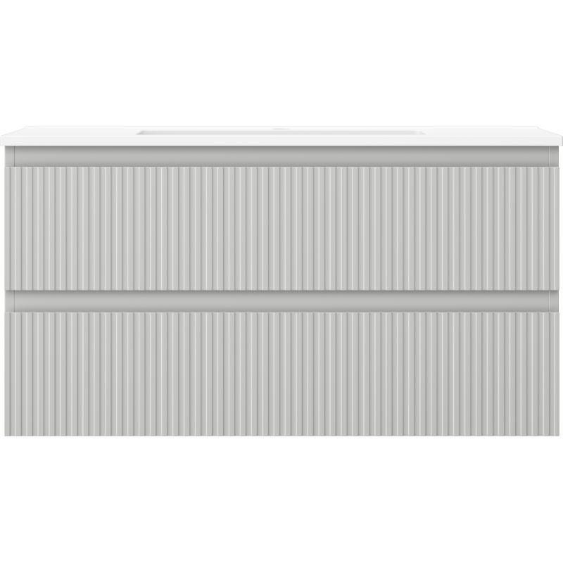 Mexen Rivel bathroom cabinet 90 cm with Otis sink, 2 drawers, fluted, grey matte/white matte - 91A20-09047-2-BFF62-W18M01