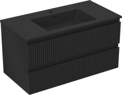 Mexen Rivel bathroom cabinet 90 cm with Otis sink, 2 drawers, fluted, black matte - 91A20-09047-2-BFF71-W18M71