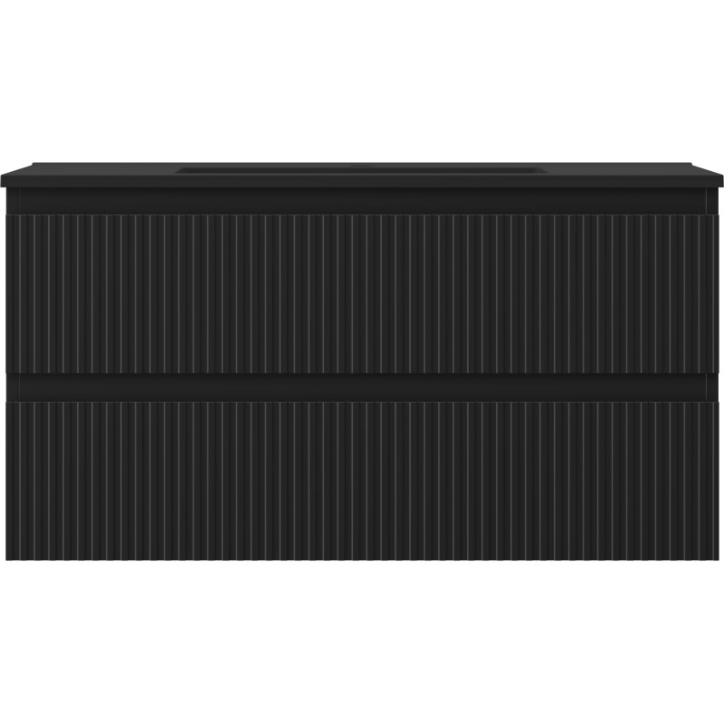 Mexen Rivel 90 cm Bathroom Cabinet with Basin Otis, 2 Drawers, Fluted, Matte Black - 91A20-09047-2-BFF71-W18M71