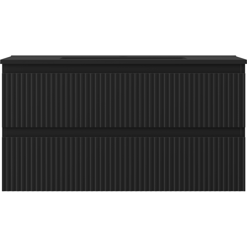 Mexen Rivel bathroom cabinet 90 cm with Otis washbasin, 2 drawers, grooved, black matte - 91A20-09047-2-BFF71-W18M71