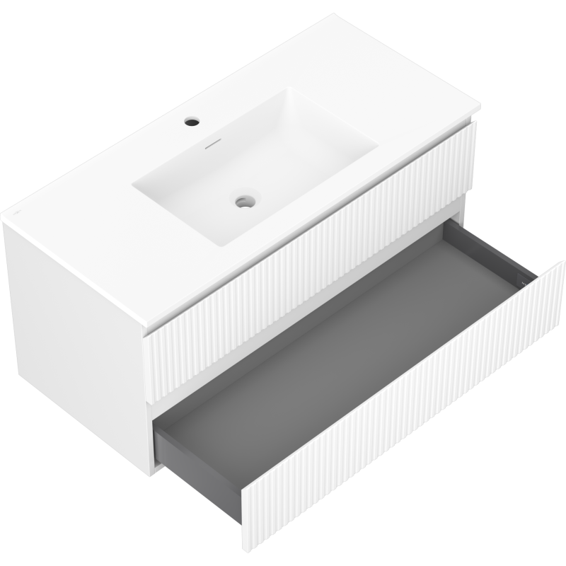 Mexen Rivel bathroom cabinet 100 cm with Otis washbasin, 2 drawers, grooved, white matt - 91A20-10047-2-BFF01-W18M01