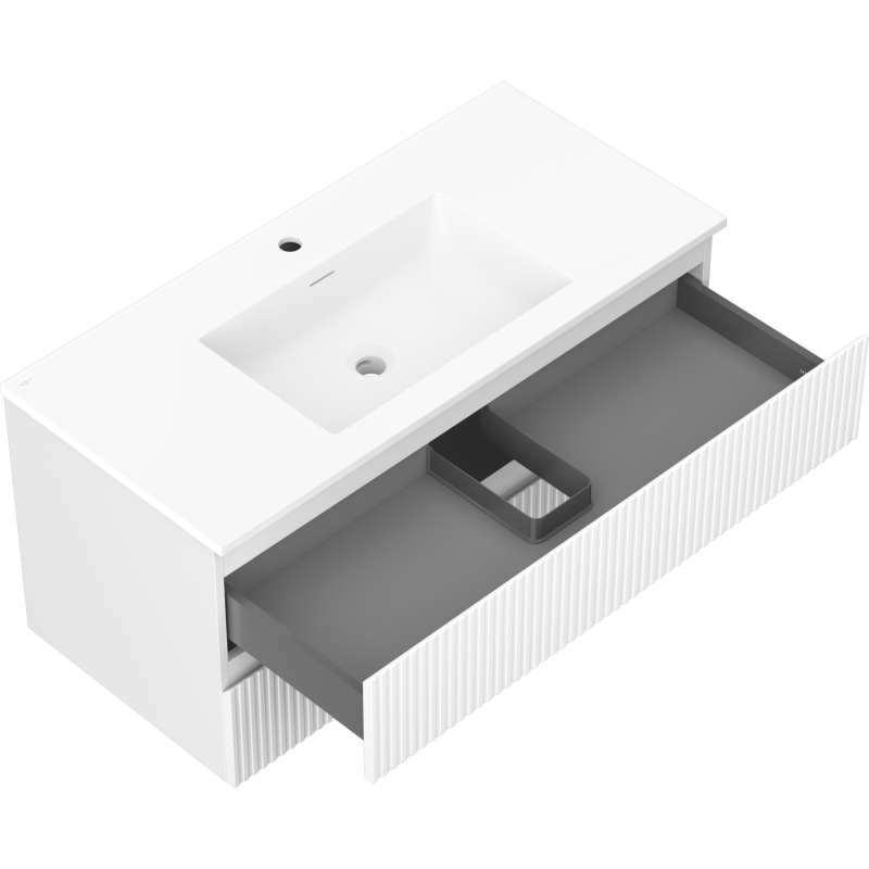 Mexen Rivel bathroom cabinet 100 cm with Otis washbasin, 2 drawers, grooved, white matt - 91A20-10047-2-BFF01-W18M01