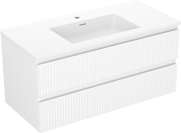 Mexen Rivel bathroom cabinet 100 cm with Otis washbasin, 2 drawers, grooved, white matt - 91A20-10047-2-BFF01-W18M01