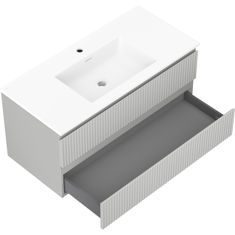Mexen Rivel bathroom cabinet 100 cm with sink Otis, 2 drawers, fluted, gray matte/white matte - 91A20-10047-2-BFF62-W18M01