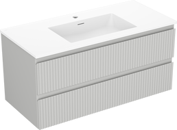 Mexen Rivel bathroom cabinet 100 cm with Otis sink, 2 drawers, fluted, gray matte/white matte - 91A20-10047-2-BFF62-W18M01